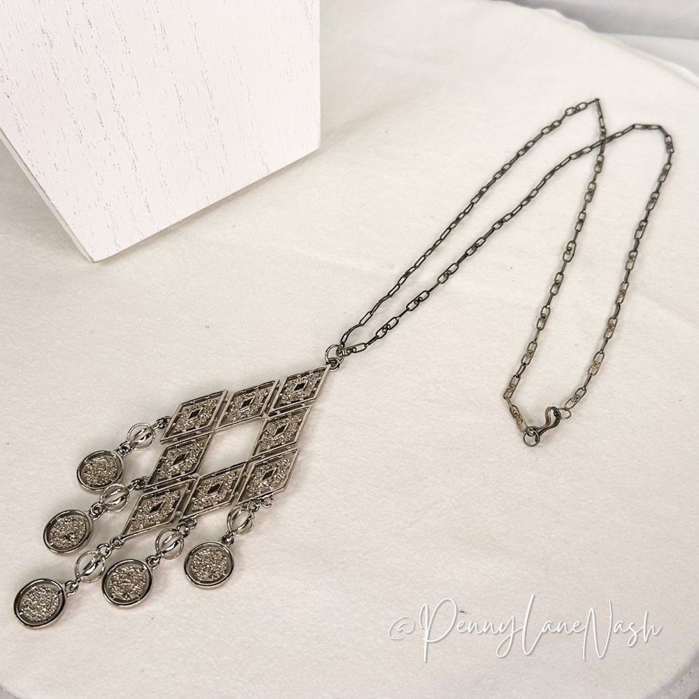 Vintage Diamond Shape w/ 5 Dangles Pendant Necklace 1970s - Picture 6 of 7